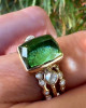 EMERALD CUT GREEN TOURMALINE WITH ROSECUT DIAMONDS