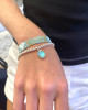 STERLING SILVER BEAD BRACELET WITH AQUA CHARM
