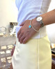 STERLING SILVER BEAD BRACELET WITH AQUA CHARM