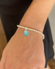 STERLING SILVER BEAD BRACELET WITH CRYSTAL CHARM