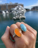 CARNELIAN RING WITH GOLD BEADS
