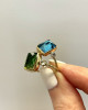 EMERALD CUT LONDON BLUE TOPAZ AND DIAMONDS
